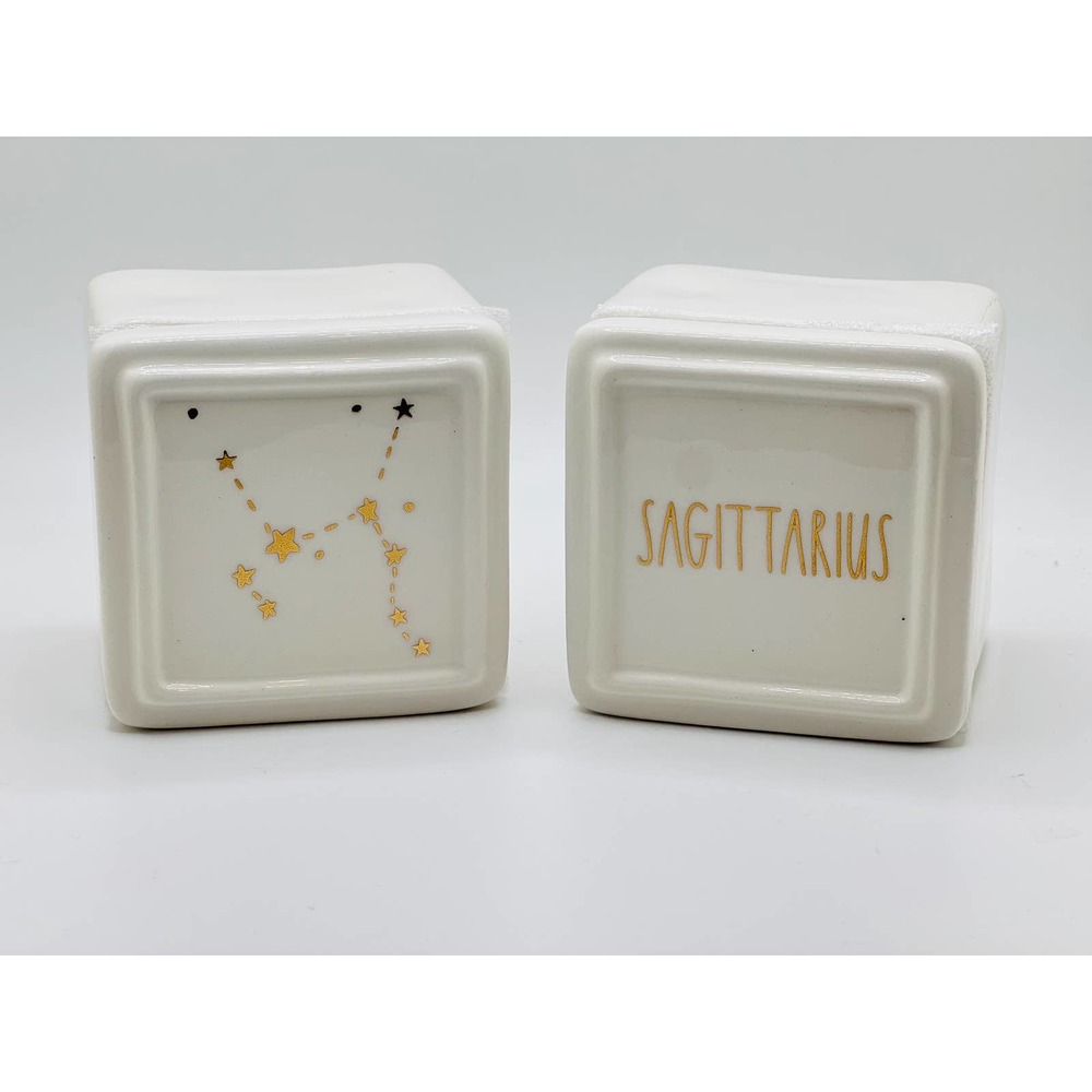 Rae Dunn White and Gold Sagittarius Constellation Ceramic Pair